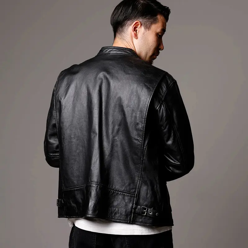 ブラックレザーシングルライダースジャケット LL ブラックレザー