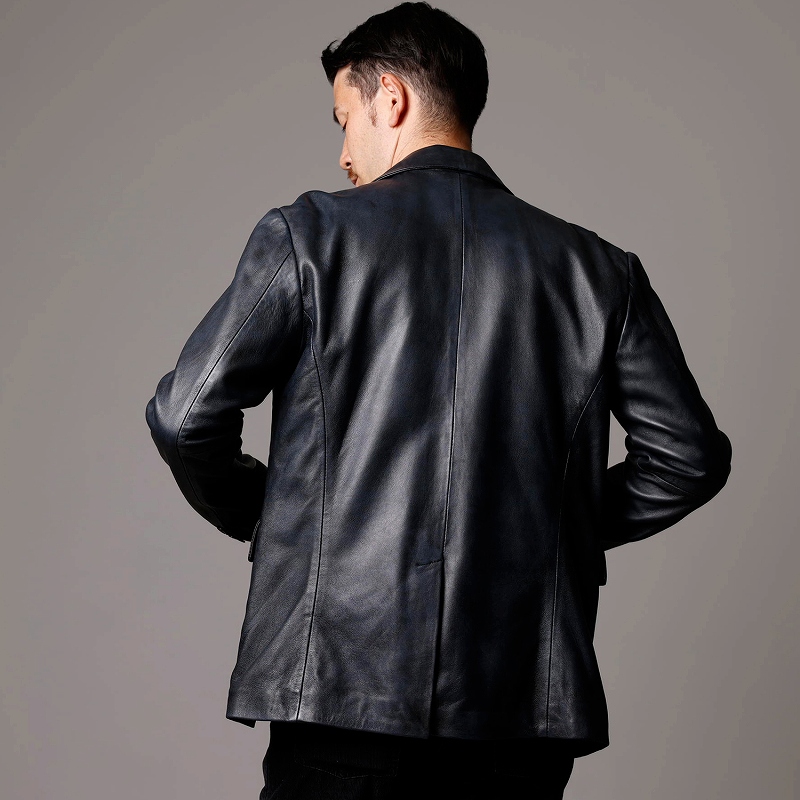 Mo-Laws ラム革 テーラードジャケット 2つボタン メンズ ネイビー M/L