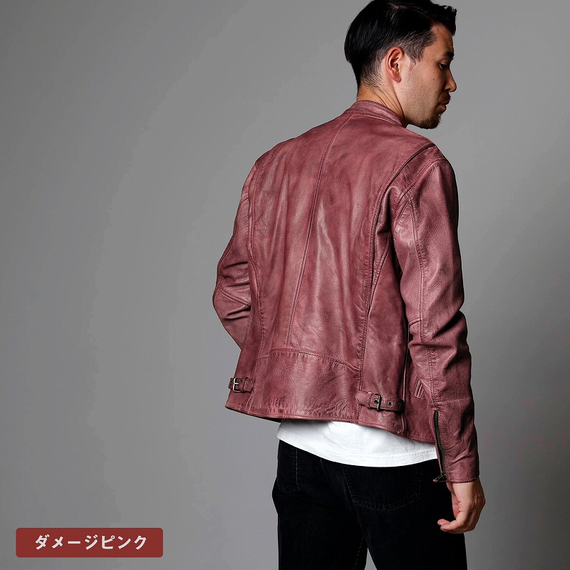 Mo-Laws 山羊革 メンズ シングルライダースジャケット ダメージカラー