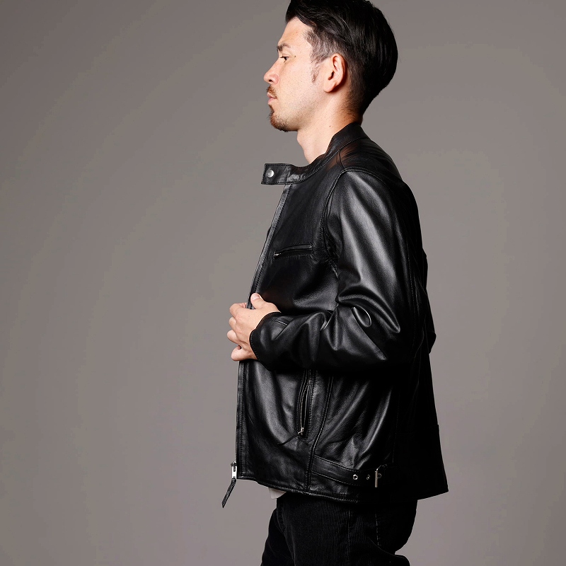 Mo-Laws ラム革 メンズ シングルライダースジャケット M/L/LL/3L/4L/5L