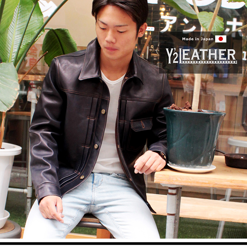 Y2LEATHER 日本製 馬革 ステンカラージャケット メンズ ブラック