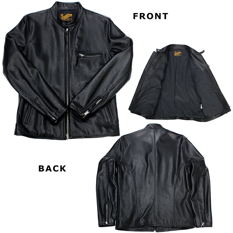 Y2LEATHER 日本製 牛革 シングルライダースジャケット メンズ ブラック