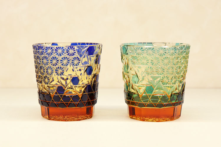 美品 但野英芳 江戸切子 虎 ロックグラス（切子 江戸切子 薩摩切子