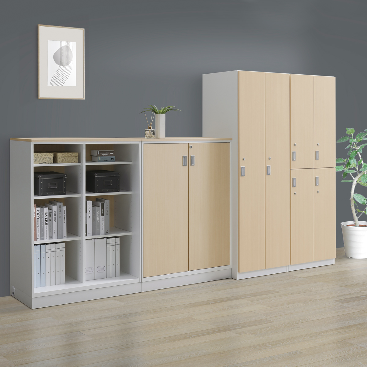 国産木製4人用ロッカー MKSシリーズ 幅590 奥行540 高さ1800 MKS-4L