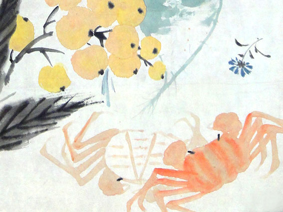 複製掛軸・証書付】斉白石『賀寿図』中堂画 桃・丹頂鶴 70×173cm 花鳥