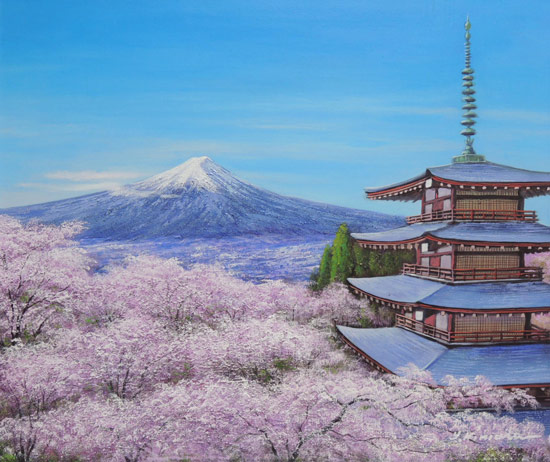 木村由記夫 哲学の道 油絵 絵画 風景画 花 桜 木村由記夫 哲学の道