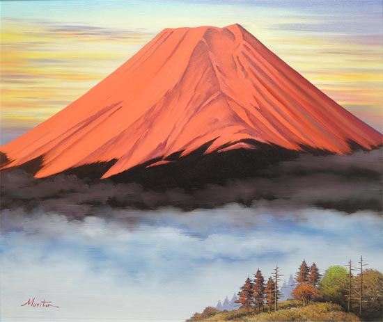 絵画 日本画 【真作】田中芳園 赤富士 真筆証明書付 富士山 日本画