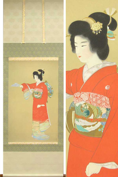 美品 掛け軸 上村松園筆「序の舞」美人画 浮世絵 大幅 年中掛け 序の舞