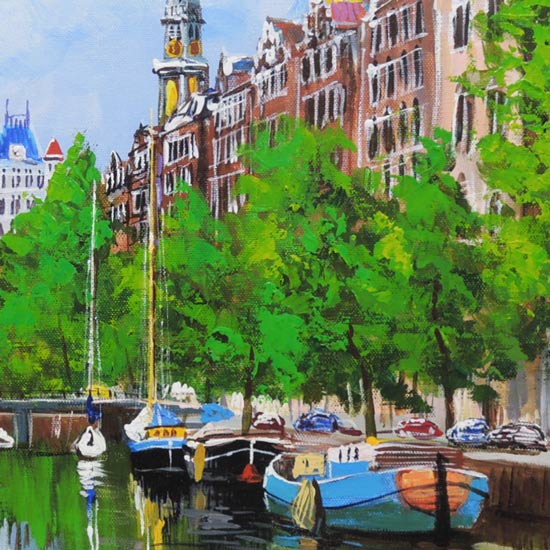 絵画 油絵 アムステルダムの運河 F30号 （藤原英信） 送料無料 【肉筆