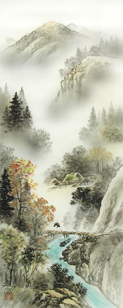 葛谷聖山 春夏秋冬 四季山水図 肉筆絹本 四幅掛軸 共箱 美品 葛谷聖山