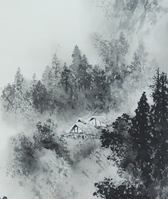 掛け軸 藤原 水墨山水 絹本 希少 軸装 茶道具 掛軸 美品 です。 掛け軸