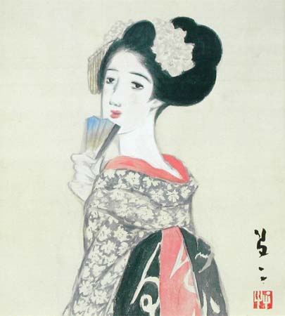 AKa5068竹久夢二肉筆掛軸マクリ額②縦約48.5cm横約36.5cm