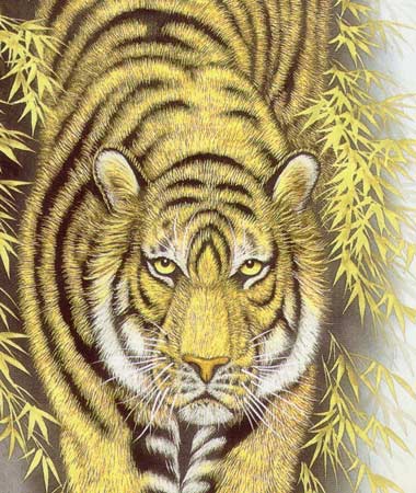 掛け軸 猛虎 (高松石華) 送料無料 【肉筆】【掛軸】【一間床・半間床