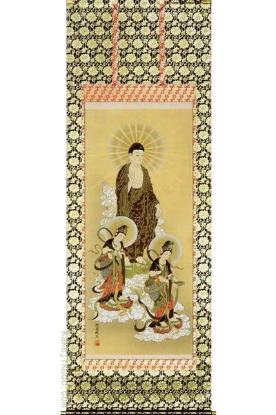 掛け軸 阿弥陀三尊佛 (松井翔雲) 送料無料 【掛軸】【一間床・半間床