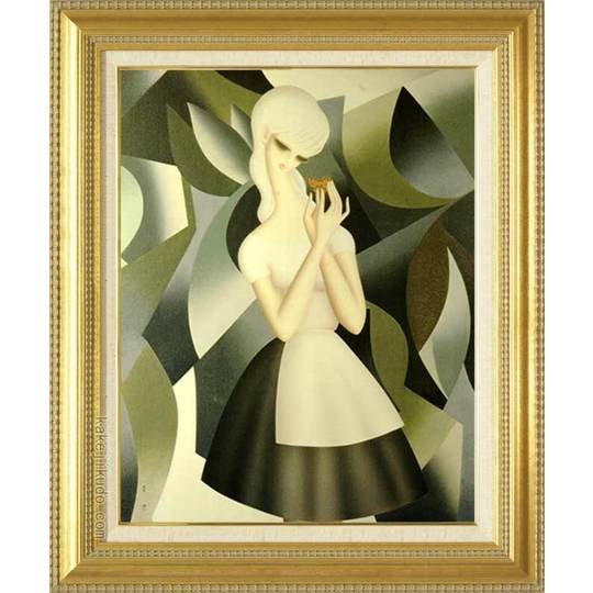 2142 東郷青児 美人画 複製画 洋画家 二科会 額装 2142 東郷青児 美人