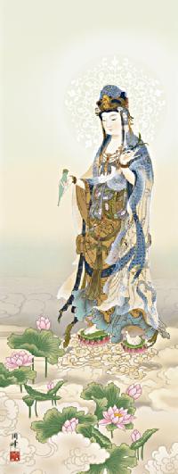 蓮上観音 高畠周峰 （暁山会） 尺五 日本製 観音 - 掛け軸（掛軸）販売