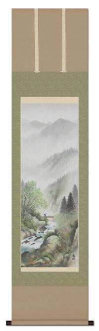 特価 】彩色山水 遠藤春岳 肉筆（小さめサイズの尺幅立）！ 山水画