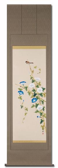 朝顔 奥田吟水 尺五 肉筆！ 夏 - 掛け軸（掛軸）販売通販なら掛け軸総本家