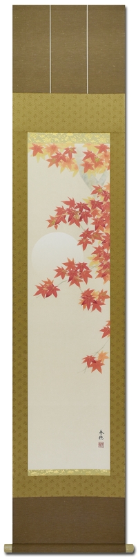 月紅葉 藤田春穂 （九寸立）肉筆！ 風景画 - 掛け軸（掛軸）販売通販