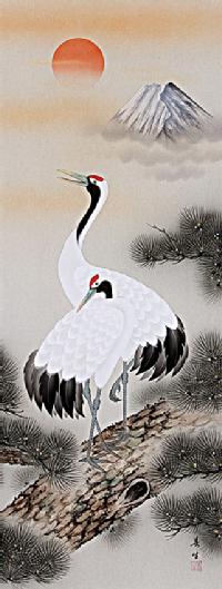 松上鶴 高田春生 (尺五立）肉筆！ 開運画 - 掛け軸（掛軸）販売通販