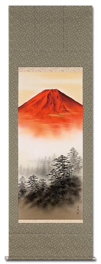 赤富士 川崎光春 (尺八立）肉筆！ 開運画 - 掛け軸（掛軸）販売通販