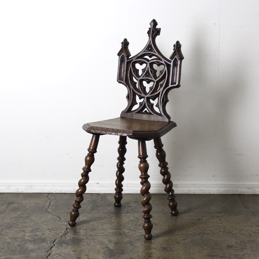 英国アンティーク ゴシック様式木製チェア 椅子 ラタン籐張り 西洋