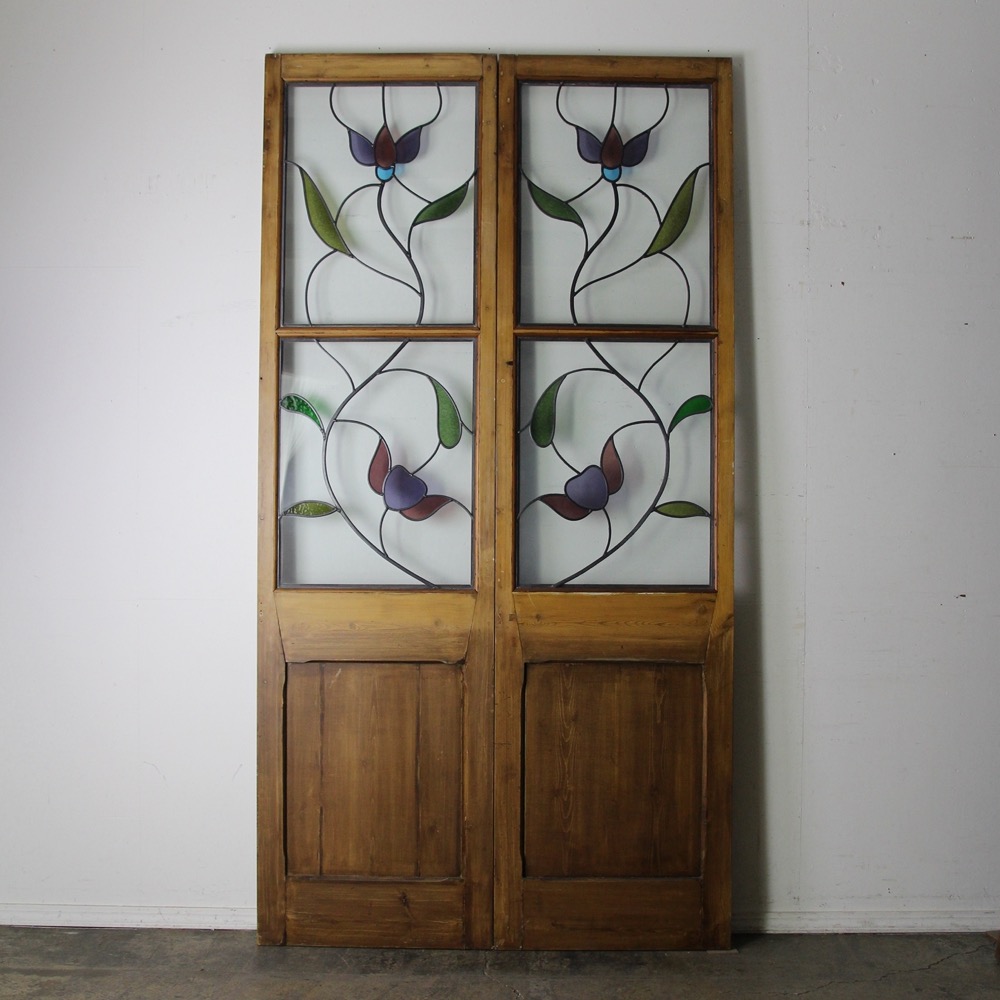 英国アンティーク◇ステンドグラス入窓c/ガラスドア扉/間仕切枠/建材