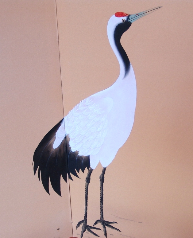 鶴の絵の木製屏風 3つ折り 金屏風 日本画金屏風の製造/