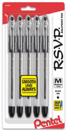 Pentel R.S.V.P. Black Ink Medium Ballpoint Pens, 5 pk - King Soopers