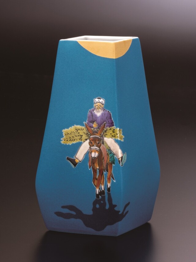 芸術院賞受賞 武腰一憲 サマルカンドブルー 陶額『色絵 遠い日』 K373 |