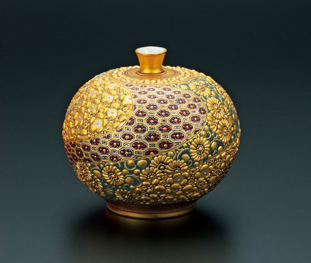 5.5号飾壷 本金盛割取小紋 [ 作田花仙 ]