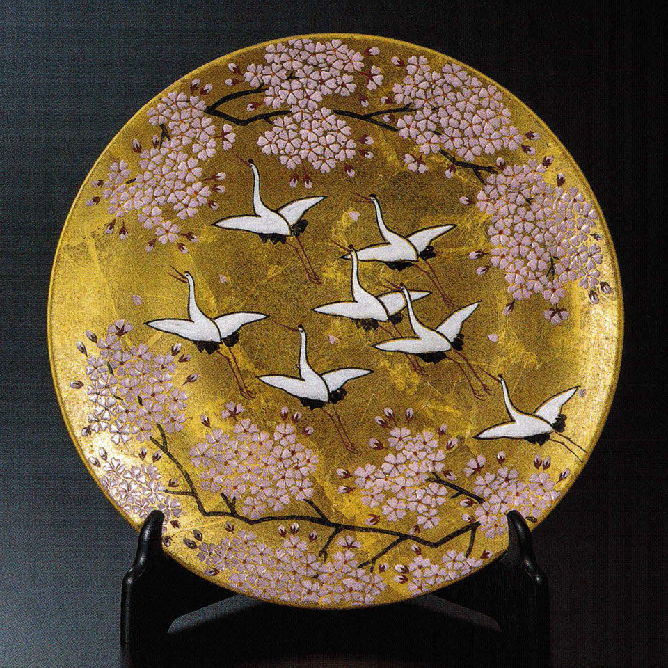 九谷焼 作家作品 谷敷正人 雅彩双鶴紋 花瓶