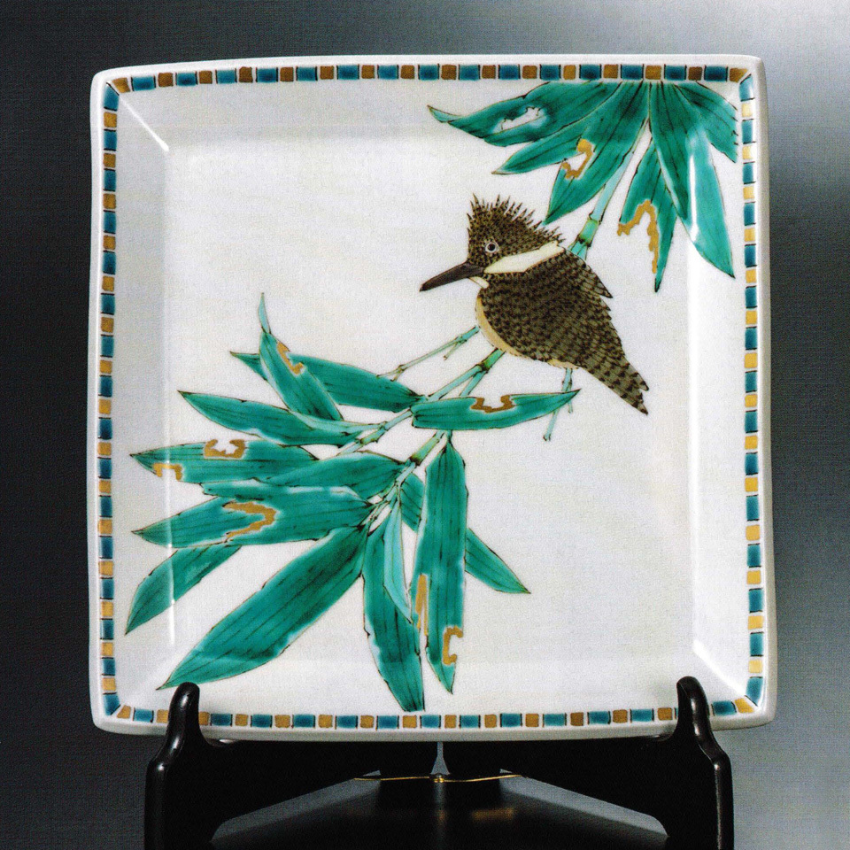 九谷焼山田義明作色絵花図花瓶共箱G R4611C