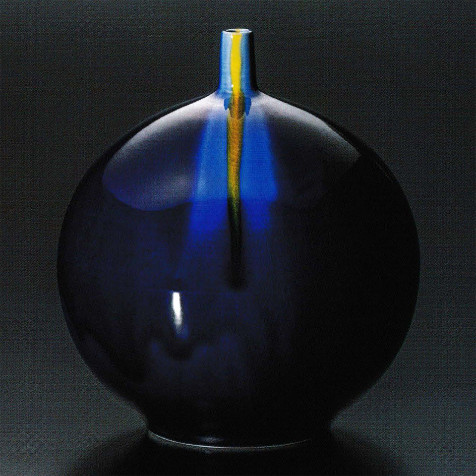 日展作家 九谷焼 名工 【中村雅彦】造 彩釉 花入れ 共箱 共布 茶道具