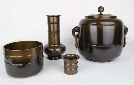 P51 皆具 『金森紹栄造』『唐銅皆具』『水指 建水 蓋置 杓立』 共箱