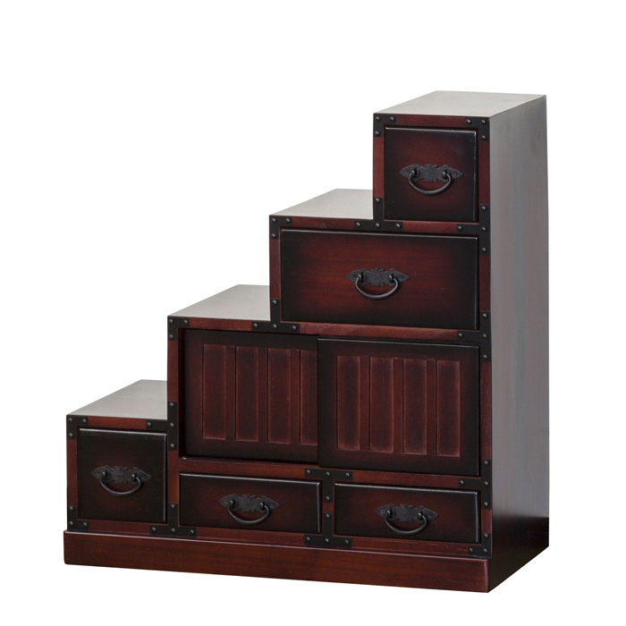 民芸調 階段箪笥 左下がり 和モダン 幅67㎝ 小分け収納 キャビネット