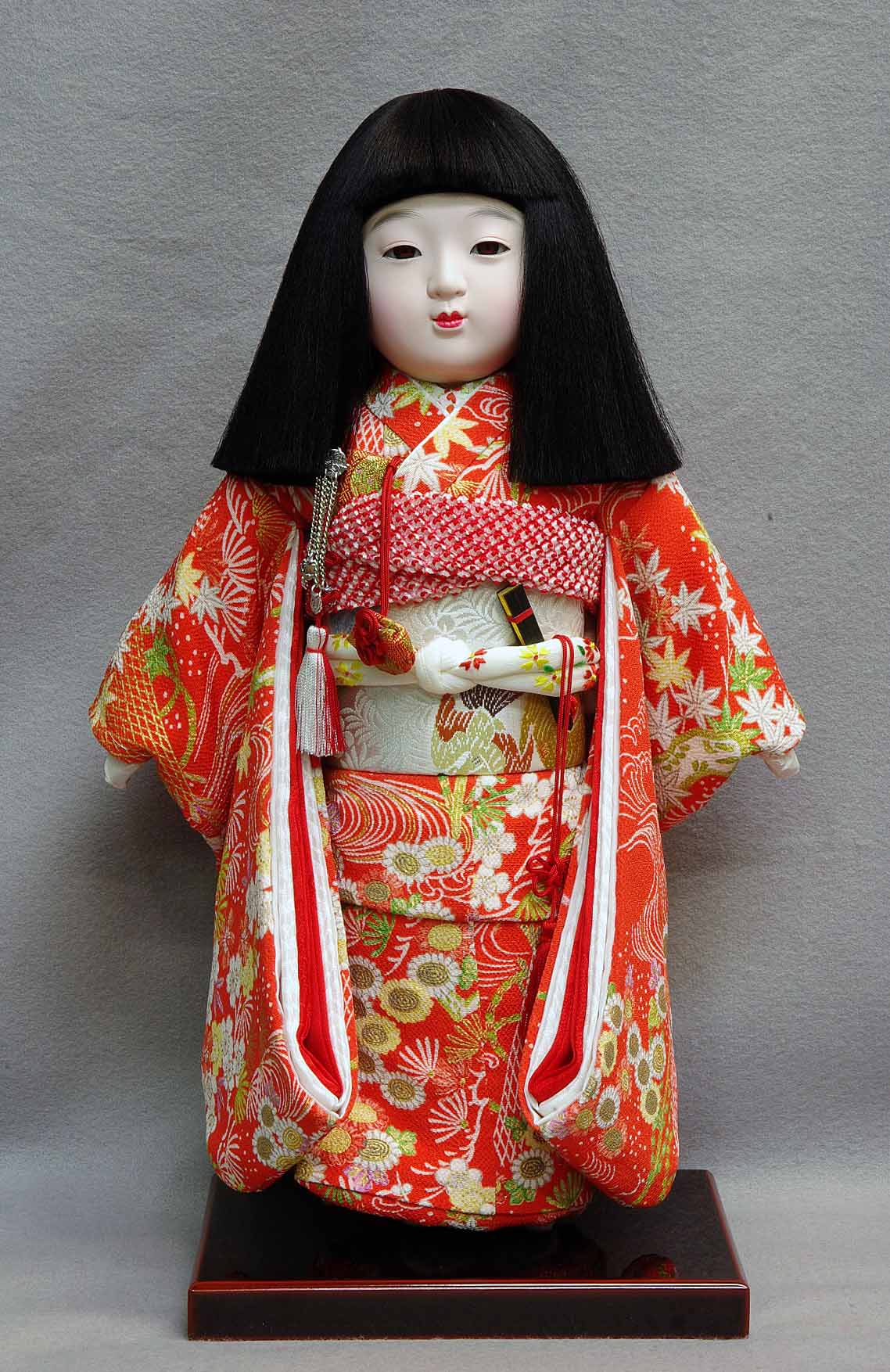 尺 市松人形 元賀章介作 朱地 田中彌特製 千總友禅正絹衣装