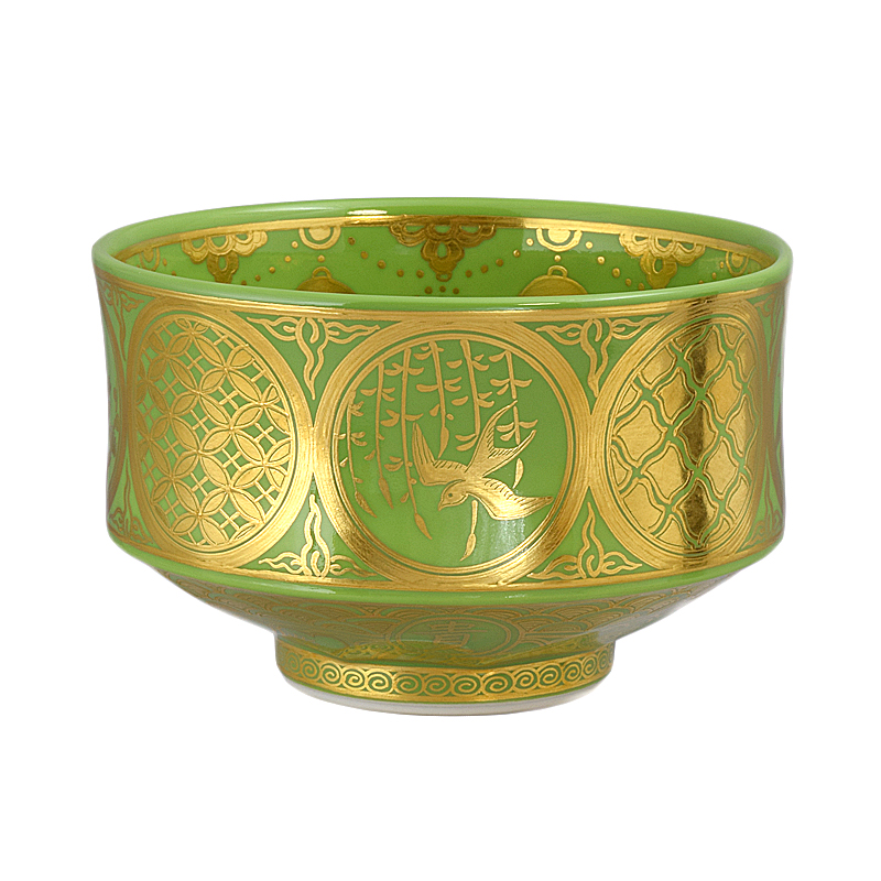 茶道具】青地金襴手唐草蓋物十客（二個蓋無し） 茶道具】青地金襴手