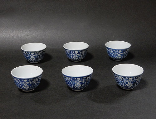 平安 三浦竹泉造 大明成化年製款 染付 煎茶碗 三客 V R4643