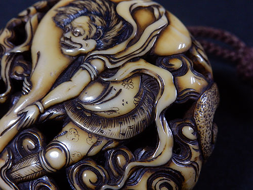 骨董 美術 仙女 天女 天然素材 骨 牙 特大 置き根付