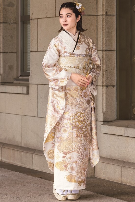 508aj46◎ジュニア振袖＆袋帯 セミアンティーク 節約 成人式 十三参り