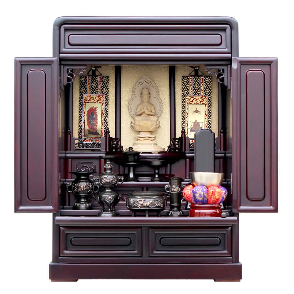 唐木仏壇・ダルマ 紅 - 本尊部を丸形デザインにした格安仏壇｜ひだまり仏壇