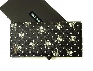 ドルチェ＆ガッバーナ 長財布 ドクロ×ドット柄 ドーフィン型押しレザー