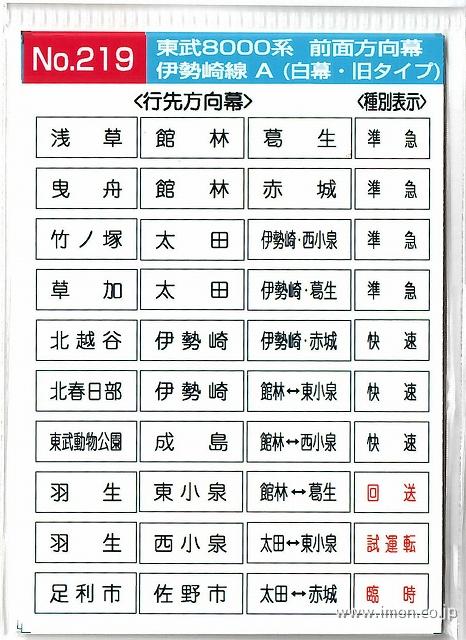 220 東武8000系前面方向幕 伊勢崎線B | 鉄道模型店 Models IMON
