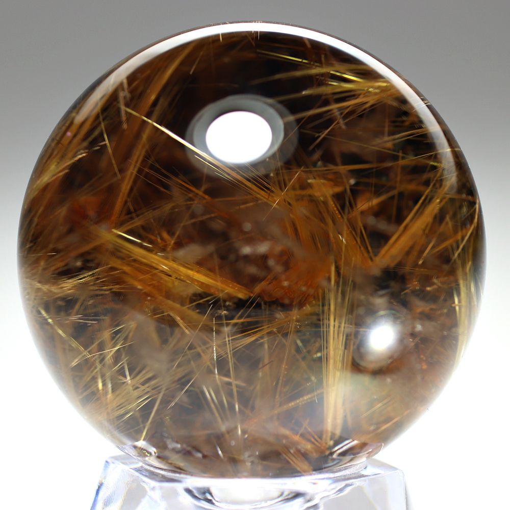 トップクォリティ]ブラジル産太陽放射ルチルクォーツ丸玉/スフィア