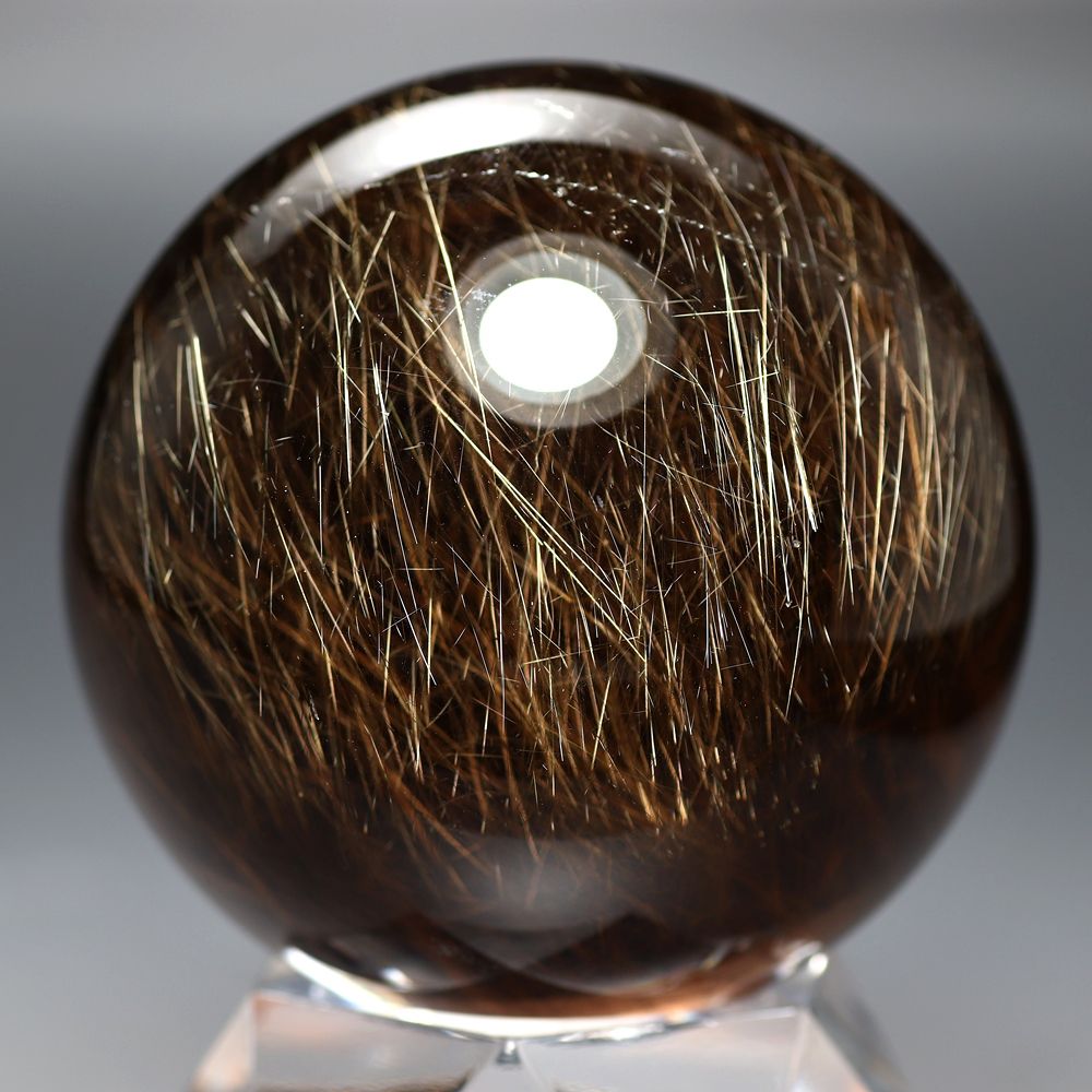 超大玉 62mm 虹入りゴールドルチルクォーツ 丸玉 スフィア 金針水晶