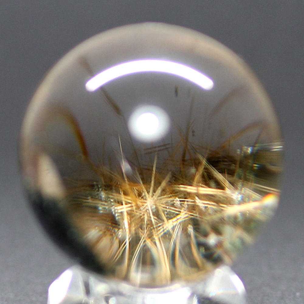 超大玉 64mm 371g ゴールドルチルクォーツ スフィア 金針水晶 42mm 虹