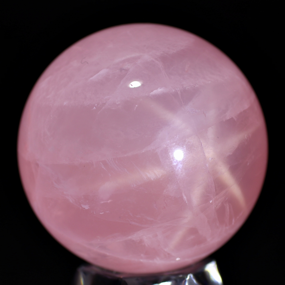 高品質]ブラジル産ローズクォーツ丸玉/スフィア（直径43.4mm・スター