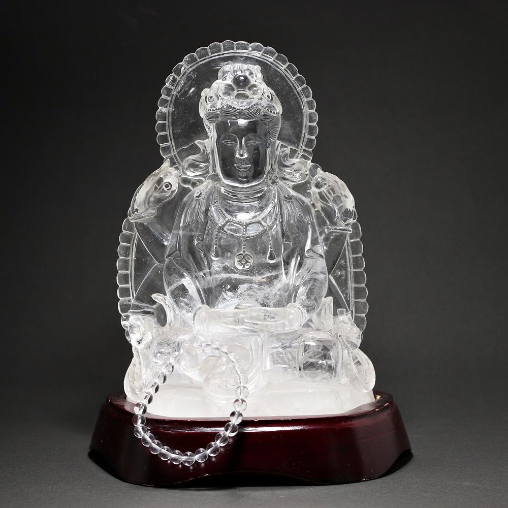 天然水晶仏像/レインボー有（全高約200mm/専用木製台座含む） - 埼玉県