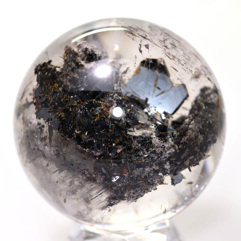 ブラジル産]太陽放射ルチルクォーツ丸玉/ヘマタイトガーデン水晶